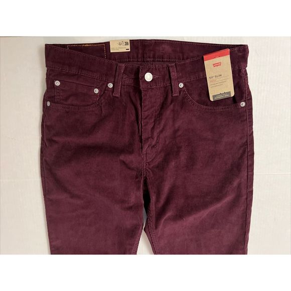 Levis 511 Slim Pants Men's 32x34 Maroon Corduroy Wine Tasting Stretch Pants - Picture 4 of 14